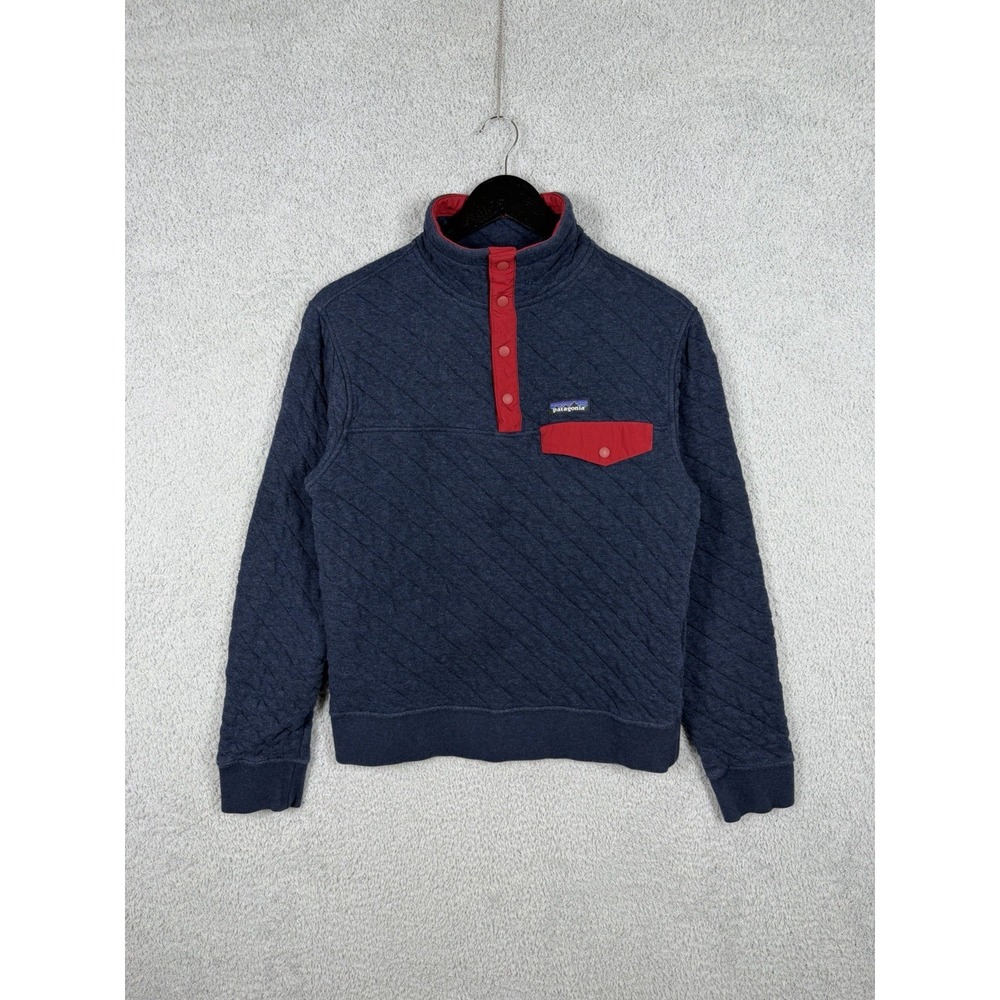 Patagonia Mens XS Quilted Snap T Pullover Organic Cotton‎ Blend Blue Red 25371